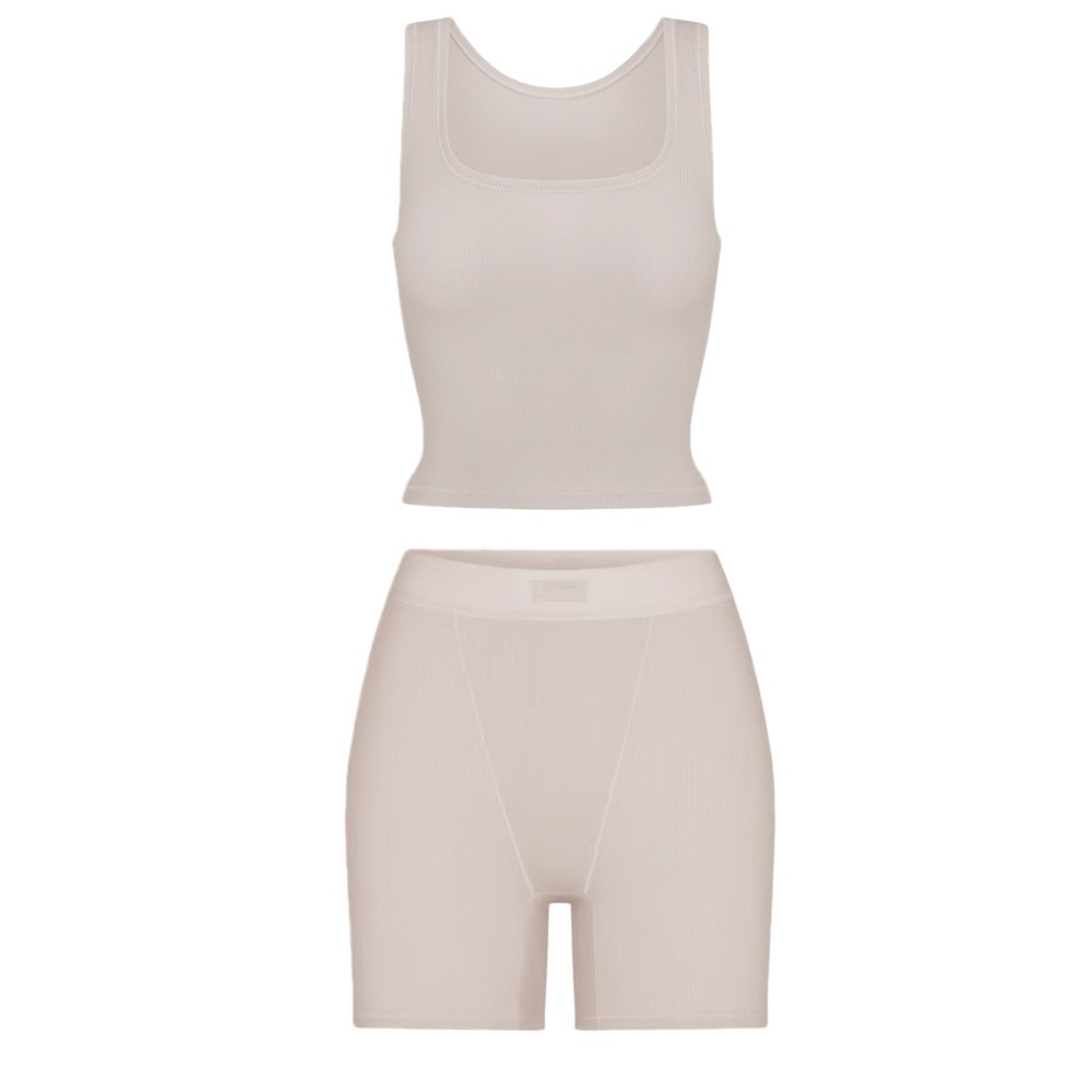 SKIMS Stone Cotton Ribbed Set XXS New